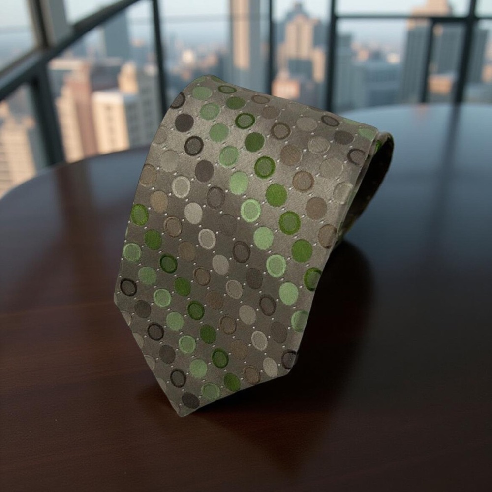 Calvin Klein Tan & Green Polka Dot Silk Tie 61"x 3.25"